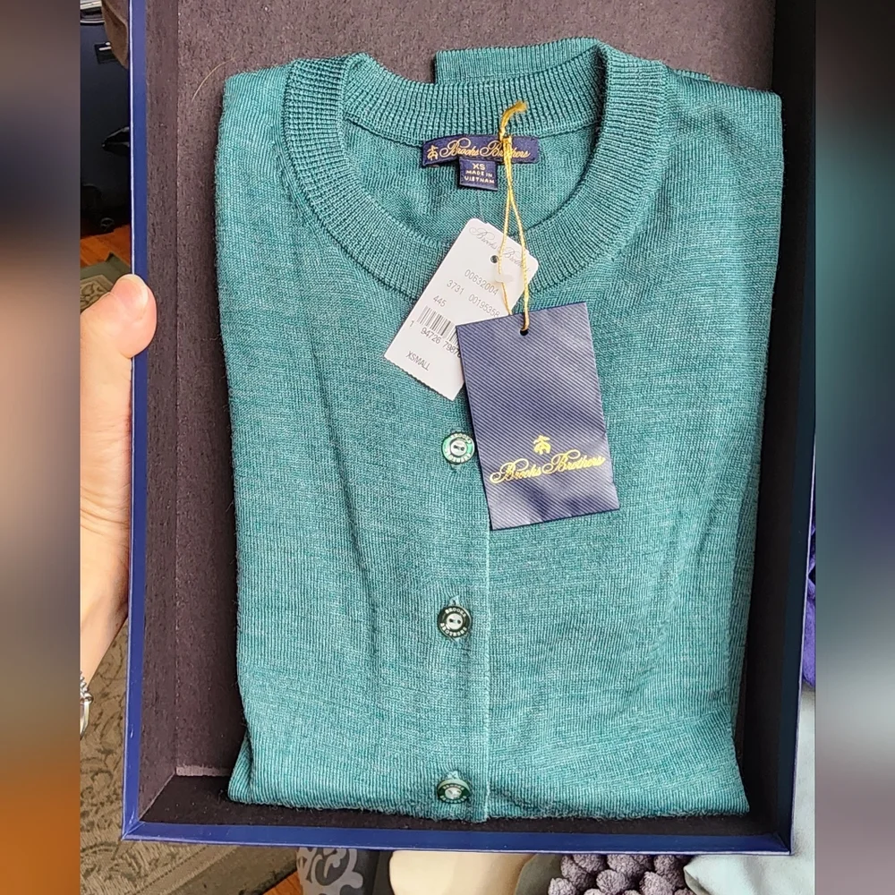 Brooks Brothers XS blue / green women's wool cardigan NWT - Picture 3 of 5